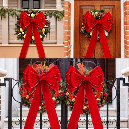 Red Christmas Large Velvet Bows: 36" x 18" Golden Edged Velvet Bow - Christmas Tree Topper Ornament Bow for Christmas Tree Wreath Door and Fireplace Decoration (6, Red)