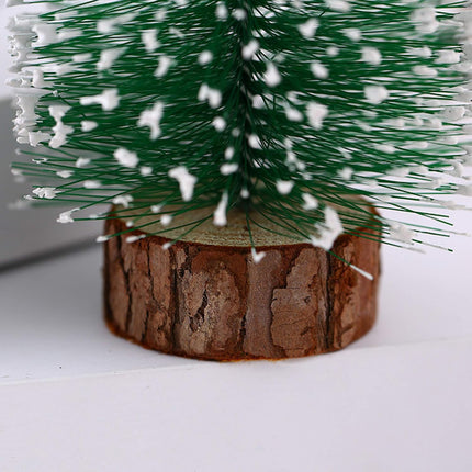 5 PCS Christmas Trees Desktop Miniature Pine Tree Artificial Mini Christmas Sisal Snow Frost Trees with Wooden Bases Plastic Winter Snow Ornaments Tabletop Trees for Christmas Party Home Decor