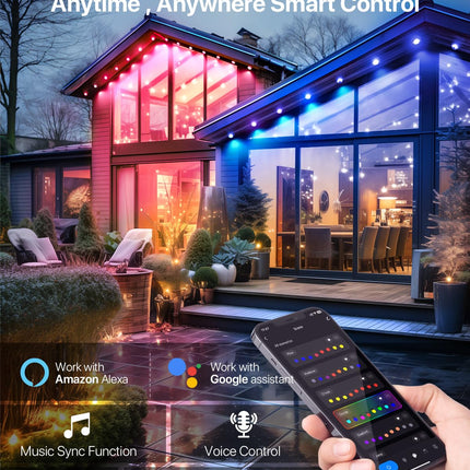 Permanent Outdoor Lights, 100ft with 80 LED Lights, Smart Permanent Outdoor Lights, APP/Voice/Remote IP67 Waterproof Permanent Outdoor Lights for House Work with Alexa, Google Assistant