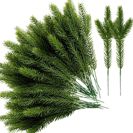 Alpurple 45 Packs Artificial Pine Needles Branches Garland- 10.2 x 2.5 Inch Green Plants Pine Needles, Fake Greenery Pine Picks for DIY Garland Wreath Christmas Embellishing and Home Garden Decoration