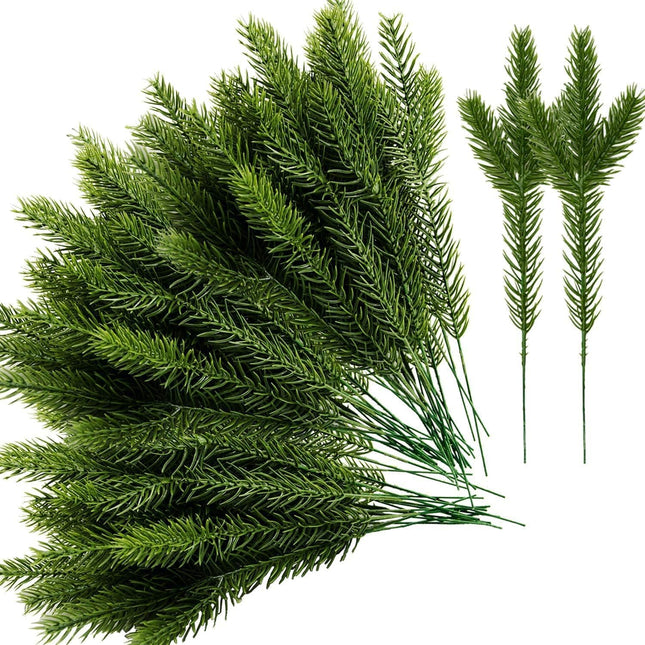 Alpurple 45 Packs Artificial Pine Needles Branches Garland- 10.2 x 2.5 Inch Green Plants Pine Needles, Fake Greenery Pine Picks for DIY Garland Wreath Christmas Embellishing and Home Garden Decoration