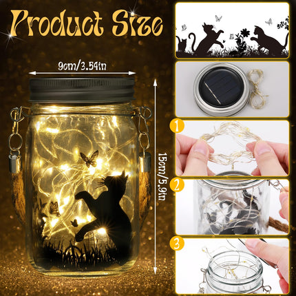 3 Pcs Christmas Solar Lantern Cat Dog Butterfly Solar Fairy Hanging Lanterns Outdoor Yard Lawn Garden Decor Jar Lights for Xmas s Tree Patio Lawn Table(Cat)
