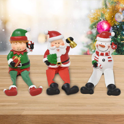 Boutique Christmas Characters Shelf Sitters Santa Snowman Elf Decorations 3 Pack Poly Resin Desk Mantel Table Topper Centerpiece Holiday Sitting Leg Figurines Winter Home Indoor Party Accessories