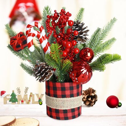 Small Tabletop Christmas Tree Artificial Mini Christmas Tree Decorations with Pine Cones Red Berries Desk Christmas Trees Buffalo Plaid Christmas Table Centerpieces for Xmas Office Home Decor