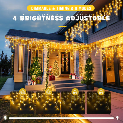 JMEXSUSS 38.8FT Icicle Lights for Outside, 400 LED Icicle Christmas Lights Outdoor Indoor Plug in, Warm White Christmas Icicle Lights with Remote for Wedding House Fireplace Christmas Decorations