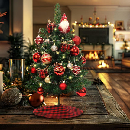 Mini Christmas Tree, 2ft Artificial Small Tabletop Christmas Tree, Table Top Christmas Tree with Gnome, Ball Ornaments and Buffalo Plaid Tree Skirt DIY Xmas Tree