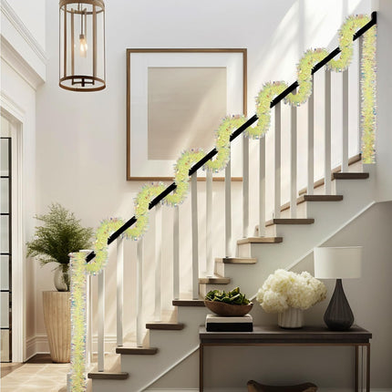 26.2 Ft Yellow Iridescent Garland, Metallic Tinsel Garland for Holiday Birthday Festival Party Decor, Hanging Sparkly Tinsel Garlands for Indoor Outdoor Home Decortions