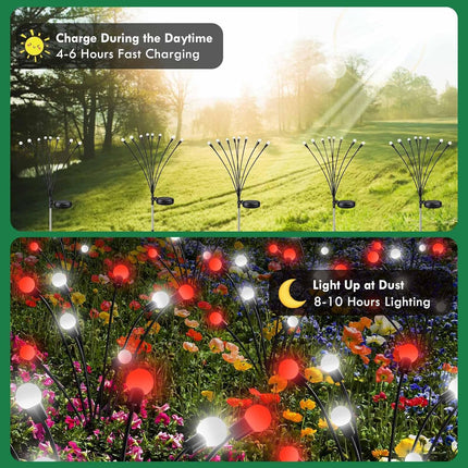 OZS 6Pack Total 48LED Red and White Solar Christmas Lights Outdoor - Solar Garden Lights，Swaying Solar Firefly Lights Outdoor Waterproof，Solar Lights for Pathway Patio Yard Christmas Decorations