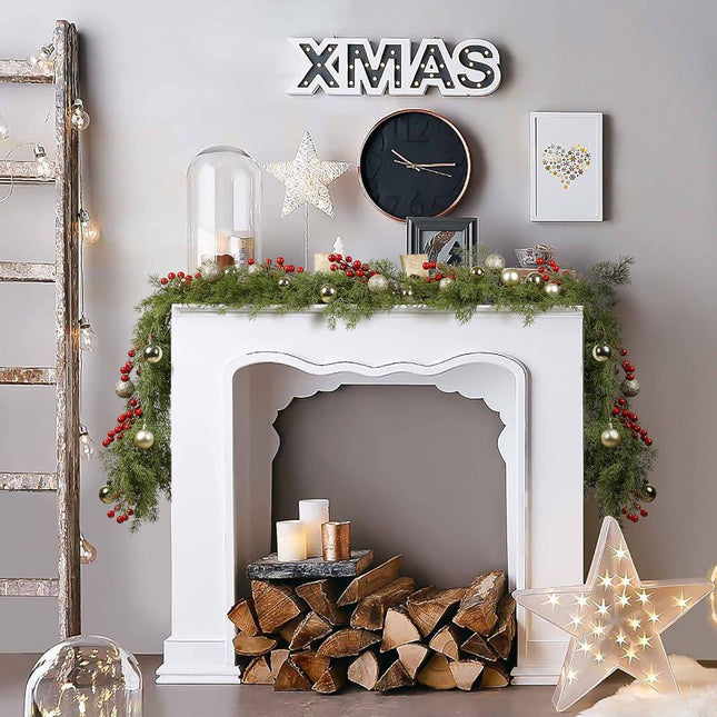 6Ft Christmas Pine Garland, Christmas Greenery Garland Realistic Cedar Artificial Cypress Garland for Holiday Mantel Fireplace Table Centerpiece Home Decoration