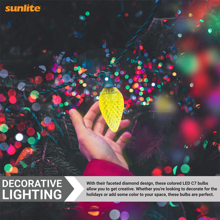 Sunlite 40462 LED C7 Holiday Decorative Light Bulb, 0.4 Watts, E12 Candelabra Base, Faceted Christmas-Lights Nightlight, Yellow