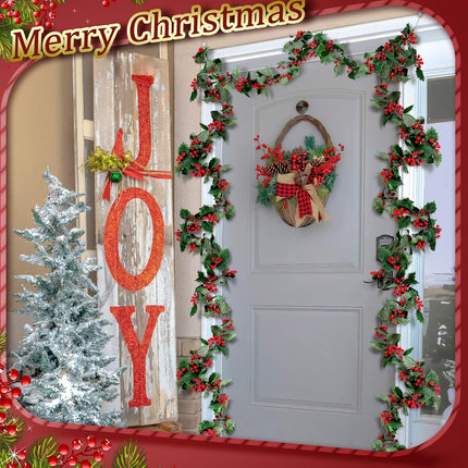 18 ft Red Berry Christmas Garland Artificial Berry Garland Xmas Decorations Indoor Outdoor Farmhouse Pine Leaves Winter Garland for Home Christmas Holiday Year Decor (Unlighted)