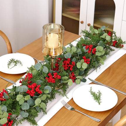 SOMYTING 6FT Christmas Garland, 2 Packs Artificial Eucalyptus Cedar Garland with Red Berry Artificial Red Berry Garland Faux Cypress Greenery Garland for Mantle Table Winter Christmas Holiday Decor