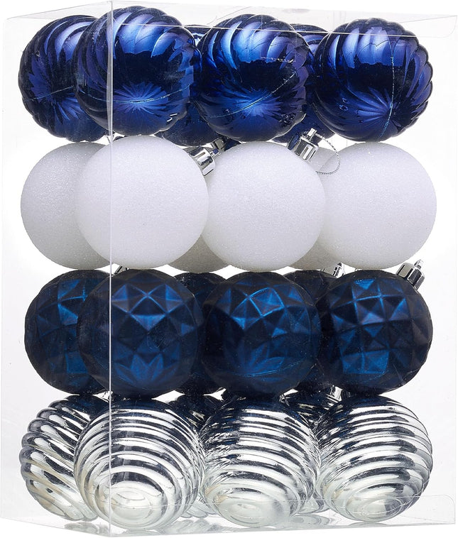 Valery Madelyn Christmas Tree Decorations Ornament Set for Fall Halloween Decor, 24ct Navy Blue and Silver Shatterproof Ball Ornaments, 2.36 Inches Hanging Ornaments for Xmas Holiday Party