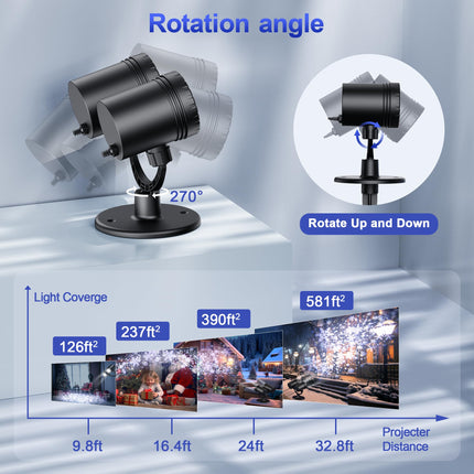 Christmas Projector Lights Outdoor, Double Head Snowfall LED Lights Waterproof, Outdoor Christmas Snowflake Projector Lights with Timer for Xmas Holiday Party, Patio, Garden Decoration