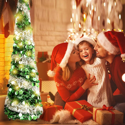 Pop Up Christmas Tree, 5 FT Artificial Christmas Trees Collapsible Snowflake Sequin Pencil Christmas Tree with Stand Pop Up Artificial Tree for Holiday Christmas Home Office