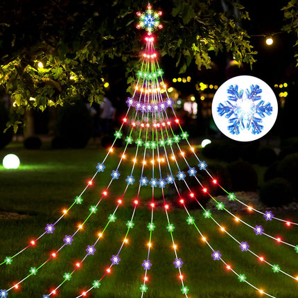 Christmas Light Outdoor Decoration 12 ft 240 LED Waterfall String Light with Snowflake Topper 8 Mode Light Waterproof Christmas Tree Hanging Fairy Lights for Xmas Holiday Patio Yard Party