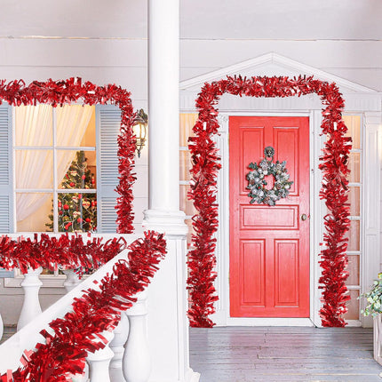 39.4 Feet Christmas Tinsel Garland Metallic Twist Garland Shiny Hanging Garland Ornaments for Christmas Tree Party Supplies Indoor and Outdoor Decoration(Red)