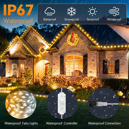 HOUHUI Fairy Lights Plug In, 50Ft Warm to Cool White Indoor Outdoor String Lights with Remote, 8 Modes 2700K-6500K Dimmable White Fairy Twinkle Lights IP67 Waterproof for Christmas Bedroom Party Decor