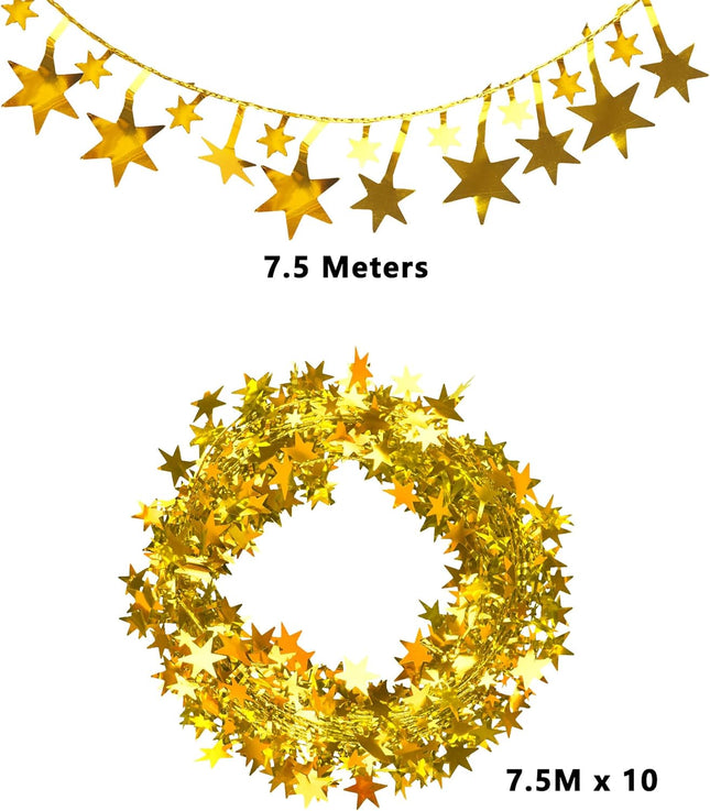 10 Pack 246 Feet Christmas Star Garland Tinsel Stars Wire Garland Decoration for Christmas Tree Home Wedding Birthday Party Year DIY Décor, 5 Colors