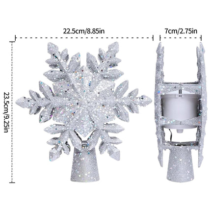 Christmas Tree Topper Lighted, Christmas Star Tree Topper LED Rotating Lights, 3D Silver Snowflake Star Tree Top Glitter Projector for Indoor Xmas Party Holiday Decorations