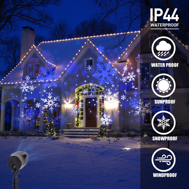 Vanthylit Christmas Projector Lights Outdoor, White Blue Snowflakes Projection Outside, Waterproof LED Landscape Christmas Light for Window Yard House Party Xmas Indoor Decor