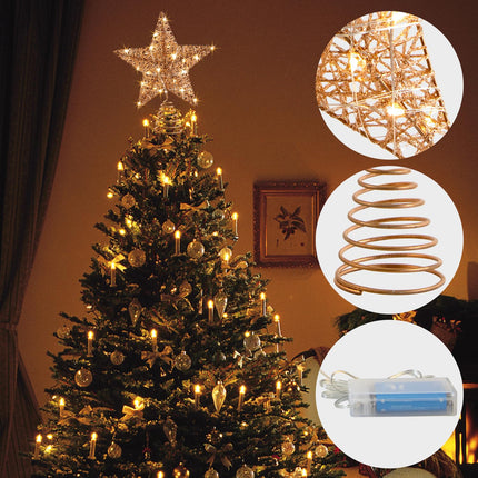 Rose Gold Christmas Tree Topper, 10 INCH Rose Gold Wire Glitter Tree Top, 20 LED Lights Glittered Metal Christmas Decorations, Xmas Ornaments Topper Holder for Christmas Tree Home Decoration
