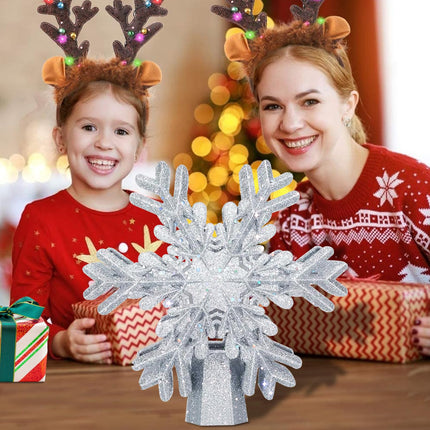 Christmas Tree Topper, 3D Rotating Silver Snowflake Pattern Projector for Xmas Tree Topper, Hollow Design Christmas Decorations, Christmas Decor