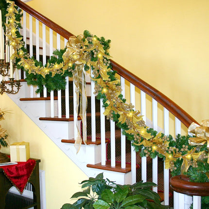 DR.DUDU 2 Pcs 6 FT Gold Berry Christmas Garlands, 20 LED Lighted Artificial Christmas Garland, Flexible Glittered Garlands for Home Indoor Outdoor Xmas Tree Mantle Fireplace Holiday Decorations