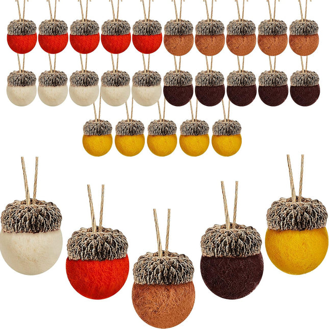 25 Pieces Thanksgiving Felt Acorn Ornaments Wool Felted Acorn Garland Felt Balls Pom Acorns Farmhouse Acorn with 32.8 Feet Rope for Fall Christmas Tree Mantel Decoration (Mixed Color)