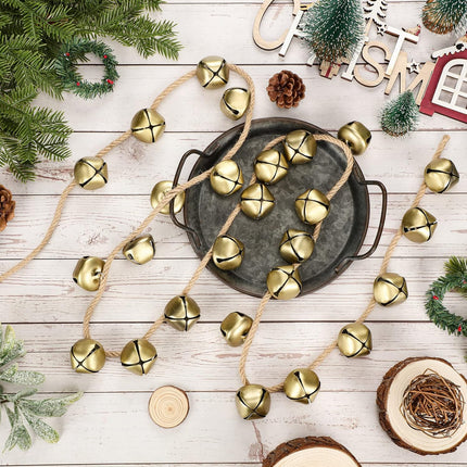 2 Pcs Christmas Jingle Bell Garland Wrought Bell Chime Gold Bell Garland Hanging Bell Antique Bells for Door Wall Bell with Hanging Rope for Christmas Decor
