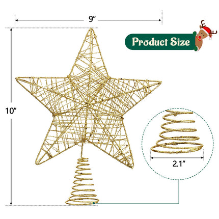10inch Christmas Tree Toppers Xmas Glitter Gold Hollow Star Treetop Topper for Holiday Ornament Christmas Tree Decoration