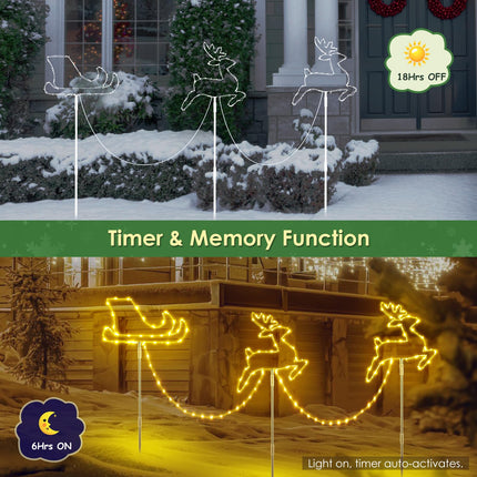 Novtech 7.6FT Long Christmas Pathway Lights Outdoor, 12 x 12 Inch Reindeer Christmas Outdoor Decorations Battery Operated, 129 LEDs 8 Modes Warm White IP65 Waterproof Christmas Lights for Yard/Garden