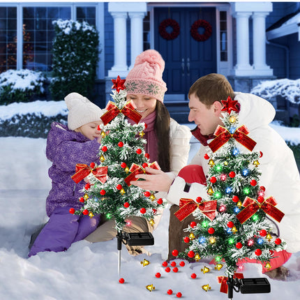 Solar Christmas Trees Lights Outdoor Decoration Waterproof, 40LED Small Solar Power Xmas Tree Pathway Lights, Solar Garden Decorative Stake Lights Yard Decor with Snow 2 Modes for Path Lawn Patio,2PCS