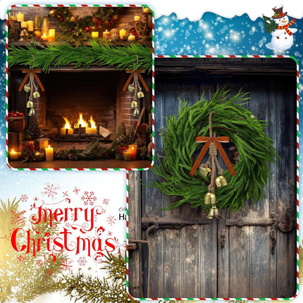 5 FT Christmas Garlands Norfolk Pine Garland Artificial Norfolk Garland Real Touch Pine Garland Faux Greenery Cedar Garland with 2 Set Cow Bells on Rope for Mantle Table Fireplace Holiday Winter Decor