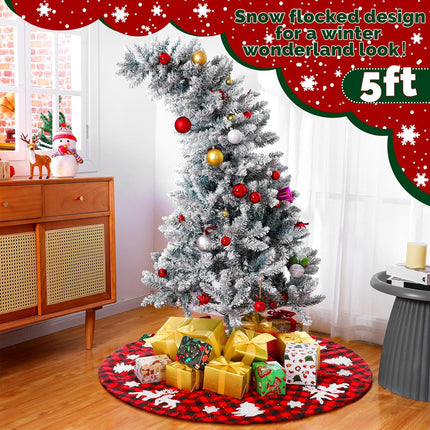 Whimsical Christmas Tree 5 FT Artificial Bendable Christmas Trees White Snow Flocked Holiday Xmas Tree Curved Shape Plastic Trees with Metal Foldable Stand Christmas Decoration Indoor Room