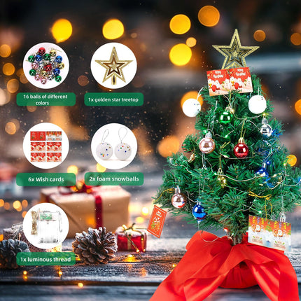 Yostyle Tabletop Mini Christmas Tree, 20 Inch Artificial Small Xmas Tree Decor with Star Tree Topper, Christmas Ball, and Wish Card for DIY Christmas Holiday Season Decorations