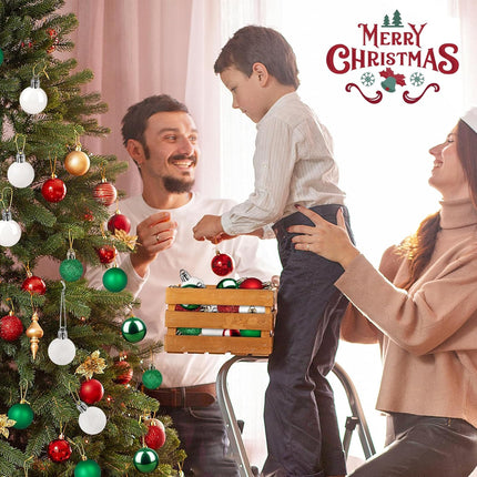 Mini Christmas Tree Ornaments,54Pcs Mini Christmas Ball Ornaments with Strings,30mm/1.18-Inch Small Shatterproof Christmas Baubles,Miniature Xmas Christmas Decorations (White, Red, Green)