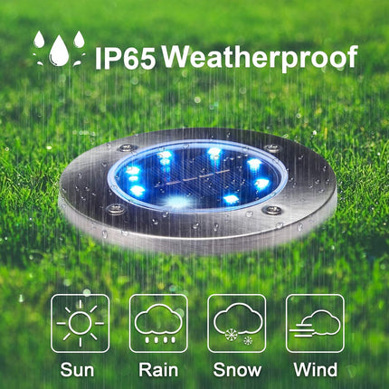 Uniqus Solar Ground Lights, 8 Pack, Waterproof Outdoor Lights For Garden Yard Patio Pathway Driveway Deck, Multicolor Solar Disk