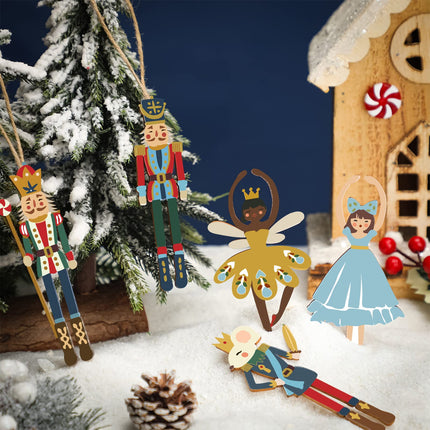 Weysat Christmas Nutcracker Decoration Set Nutcracker Ornaments for Tree Mini Princess Ballet Mouse King Soldier Figures for Xmas Tree Outdoor Party(Wood Vivid Style,20 Pieces)