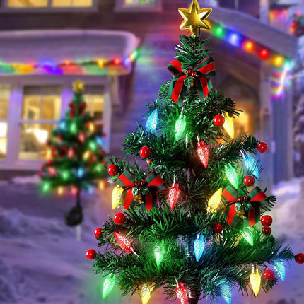 Dremisland 6Pack Solar Christmas Tree with 120LED Lights Outdoor Christmas Decorations Waterproof Solar Christmas Trees with Red Berry for Outside Pathway Garden Yard Holiday Decor