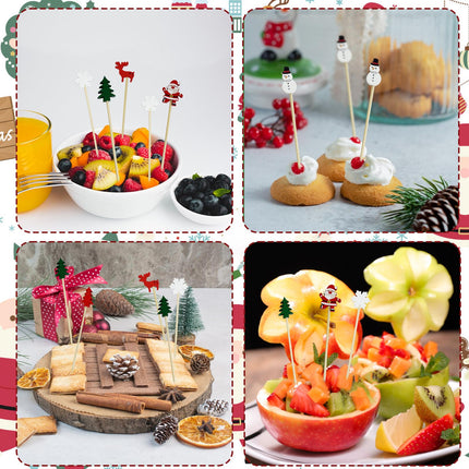 200Pcs Christmas Cocktail Picks,Christmas Tree Snowflake Snowman Santa Claus Reindeer Cocktail Picks Party Toothpicks for Appetizers Cocktail Decorations for Christmas Party Supplies