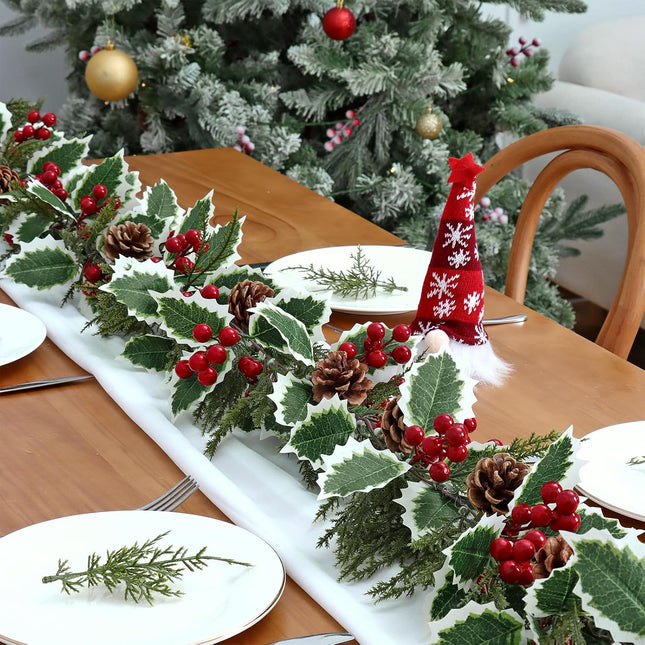 2 Pack Christmas Pine Garland 13FT Artificial Berry Holly Leaves Garland Xmas Cypress Cedar Garland Hanging Greenery Garland Christmas Vines for Home Mantle Table Fireplace Holiday Decor