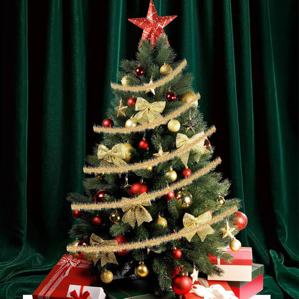 Tongcloud 4 Rolls Christmas Tinsel Ribbon Metallic Garland Tinsel Garland Christmas Metallic Tinsel Ribbon Glitter Tinsel Ribbon for Christmas (Gold, red, green, Silver, 19.6feetx0.7inches)
