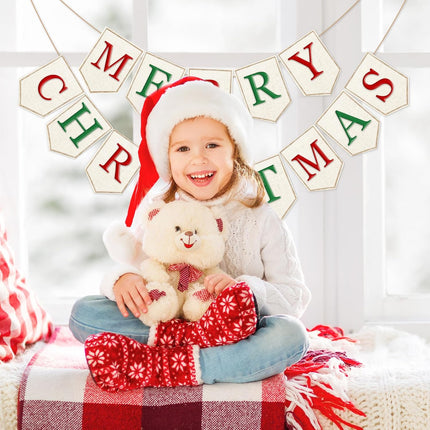 Whaline 2Pcs Christmas Burlap Banner Felt Merry Christmas Banner Red Green White Xmas Bunting Garland Pre-Assembled Celebration Hanging Decorations for Home Party Supplies