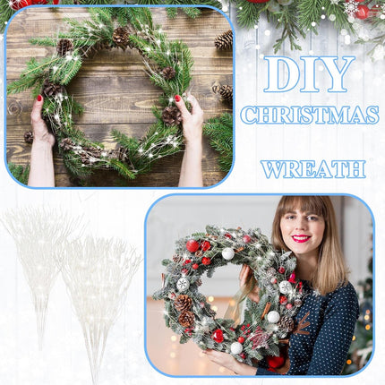 Giegxin 24 Pcs Christmas Artificial Glitter Berry Stem Ornaments 17 Inches Fake Christmas Picks Branches Decorative Glitter Sticks for Vase Christmas Tree DIY Wreath Crafts Fireplace(White)
