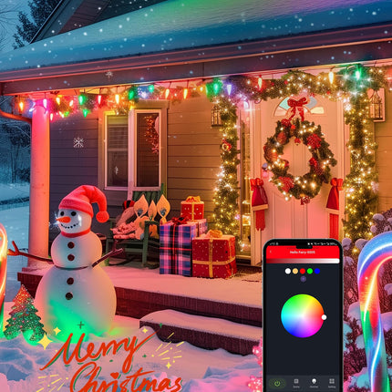 Minetom C9 LED Christmas Lights Outdoor, 150 LED RGB Smart Christmas Tree Lights with Music Sync APP Controlled, Waterproof Connectable C9 String Lights for Indoor House Party Patio Garden Decor