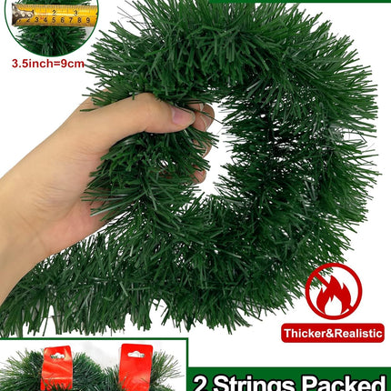 TURNMEON 2 Pack Total 100 Ft Artificial Christmas Garlands Greenery Decorations, Each 50 Ft Soft Green Pine Garland Holiday Christmas Decoration Outdoor Indoor Home Stairs Fireplace Mantle Xmas Party
