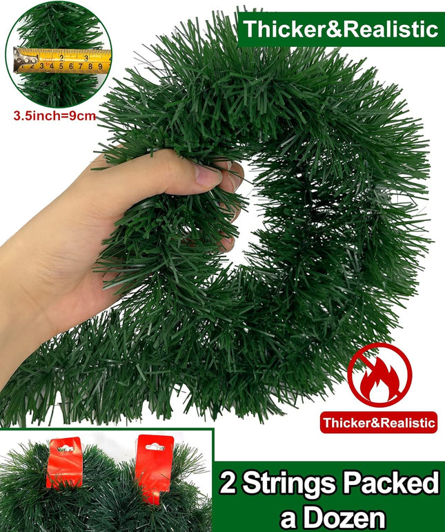 TURNMEON 2 Pack Total 100 Ft Artificial Christmas Garlands Greenery Decorations, Each 50 Ft Soft Green Pine Garland Holiday Christmas Decoration Outdoor Indoor Home Stairs Fireplace Mantle Xmas Party