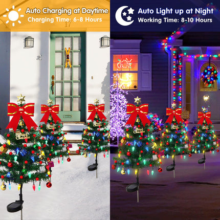 Alynsehom 4 Pack Solar Christmas Tree，33.5in Outdoor Waterproof Solar Xmas Trees with 80 LED Lights 2 Flashing Modes Holiday Decor for Porch Yard Garden Patio Cemetery Pathway