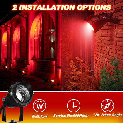 4 Pcs Christmas Red Spotlight Outdoor Plug in Landscape Lighting 12w Ip66 Waterproof LED Lights with Spiked Stand 270° Adjustable Outdoor Spot Lights for Holiday Yard, Lawn, Garden, Tree, Flags